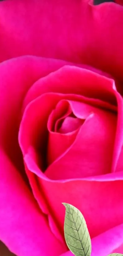 Close-up of vibrant pink rose with detailed petals.