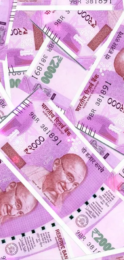 Dynamic wallpaper with pink Indian Rupee notes designed for smartphone screens.