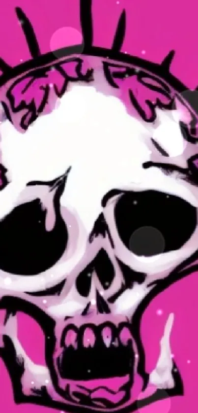 Vibrant pink skull art on a mobile wallpaper background.