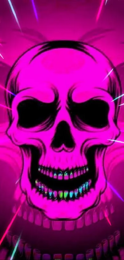 Vibrant neon pink skull wallpaper for mobile devices.