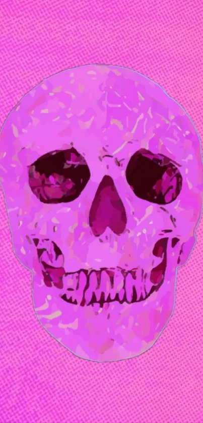 Vibrant pink skull on artistic background.