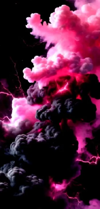 Vibrant pink and black smoke clouds with electric effects.