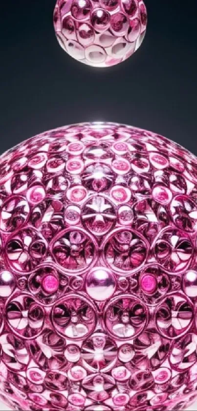 Vibrant pink spheres wallpaper with intricate, abstract design.