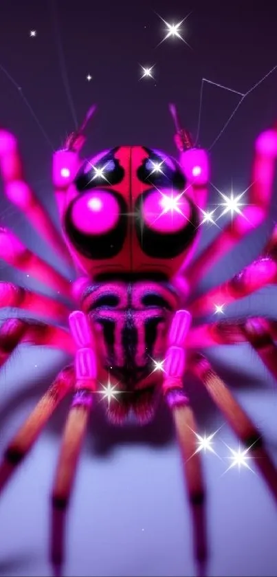 Vibrant pink spider digital art wallpaper with neon highlights.