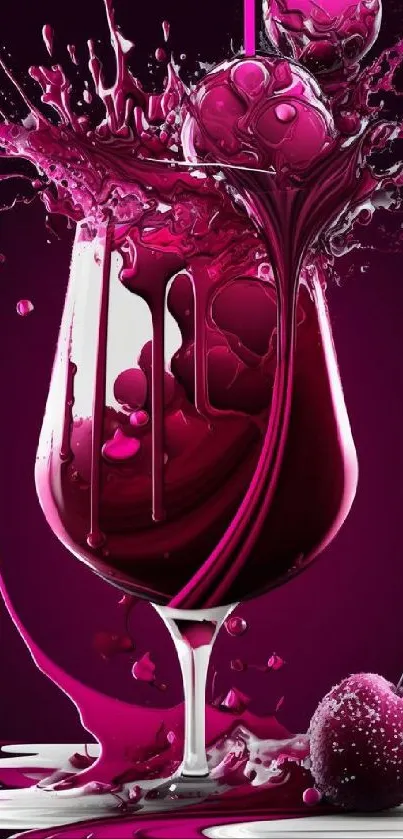 Vibrant pink splash in a glass with cherry, mobile wallpaper design.