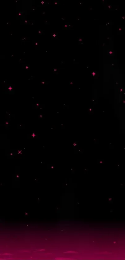 Starry night sky with pink stars and a black background.