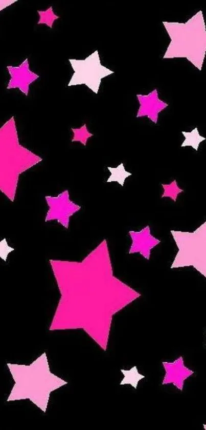 Vibrant wallpaper with pink stars on a black background.