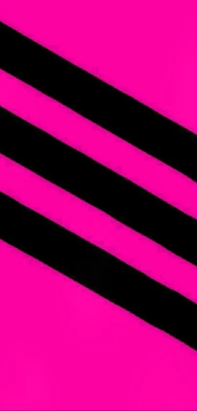 Vibrant pink wallpaper with black diagonal stripes.