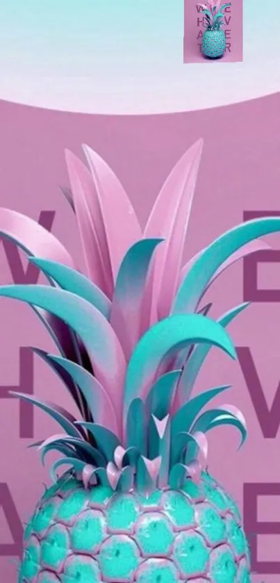 Vibrant pink and teal pineapple art wallpaper for mobile.