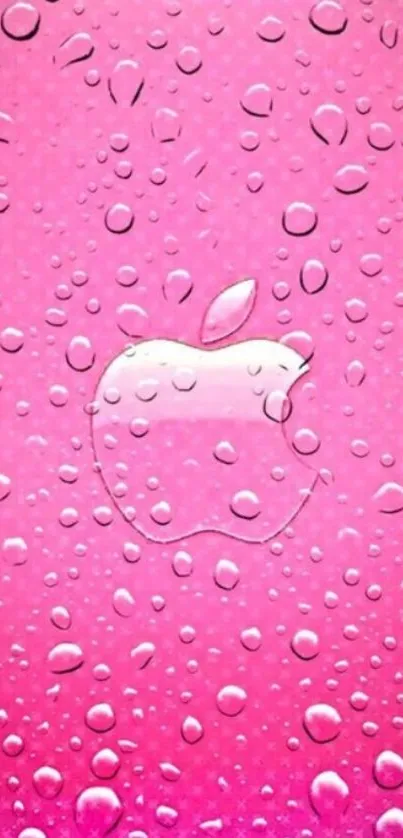 Vibrant pink wallpaper with water droplets and an iconic logo at the center.