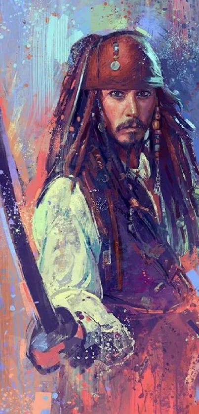 Colorful pirate artwork wallpaper with vibrant hues and dynamic design.