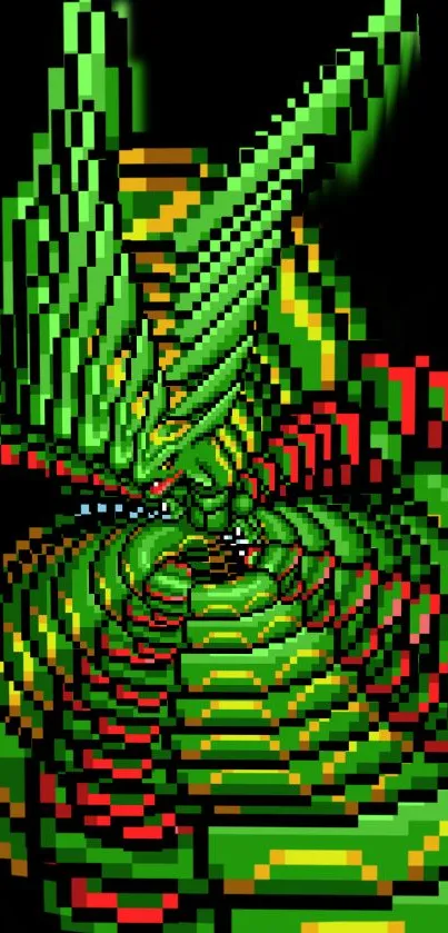 Pixel art dragon in vibrant colors, perfect for retro-themed mobile wallpaper.