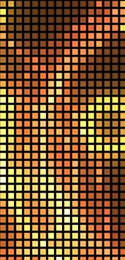 Vibrant orange pixel art wallpaper with geometric design.