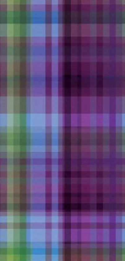 Vibrant plaid wallpaper with purple hues and colorful stripes.