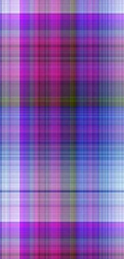 Vibrant plaid phone wallpaper with purples and blues.