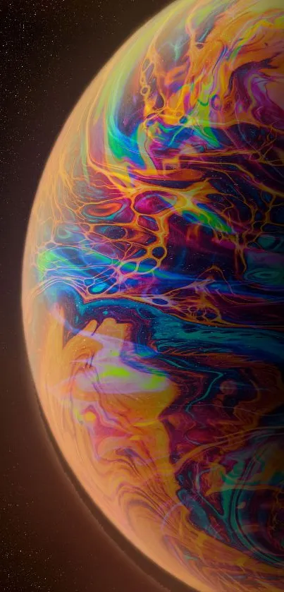 Vibrant abstract art wallpaper with a cosmic planet theme