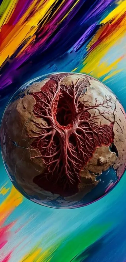 Abstract Earth with colorful brush strokes on digital wallpaper.