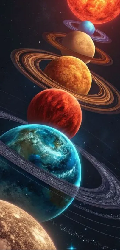 Colorful planetary alignment wallpaper art.