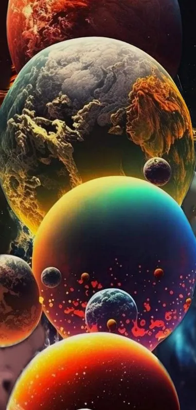 A colorful cosmic arrangement of planets in space.