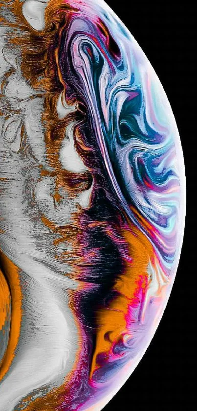 Vibrant abstract swirl against black background, colorful and cosmic design.