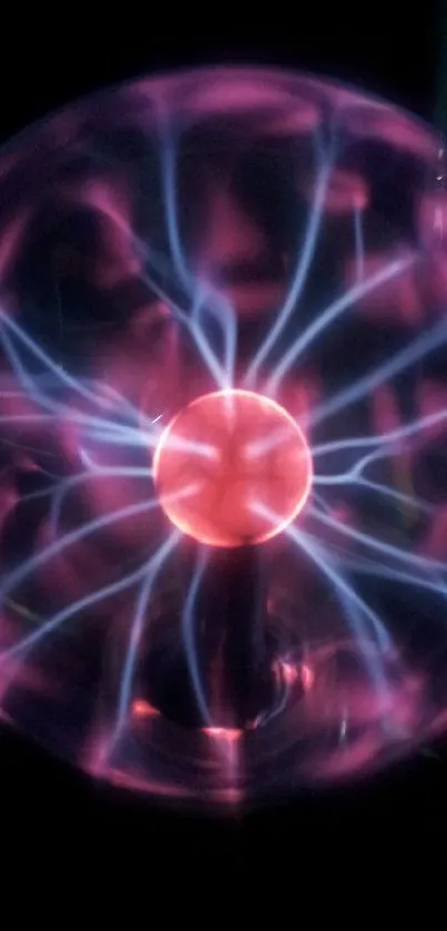 Vibrant plasma globe emitting electric tendrils against a dark background.