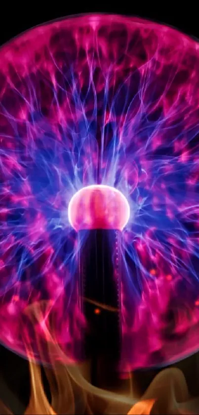 Vibrant plasma globe with electric colors against a dark background.