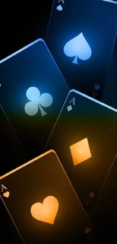 Vibrant glowing playing cards wallpaper.