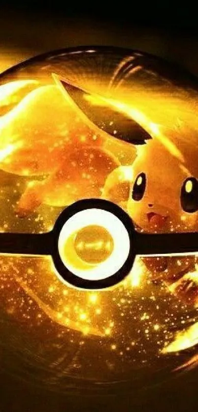 Golden Pokeball with Eevee inside, glowing vibrantly.