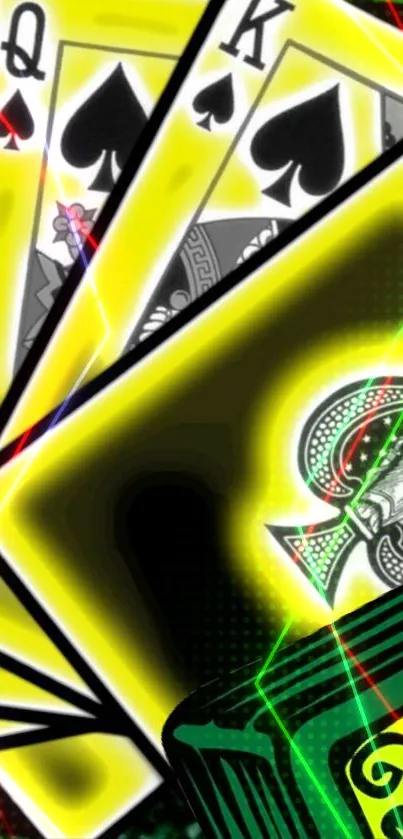 Glowing poker card wallpaper with dark green background.