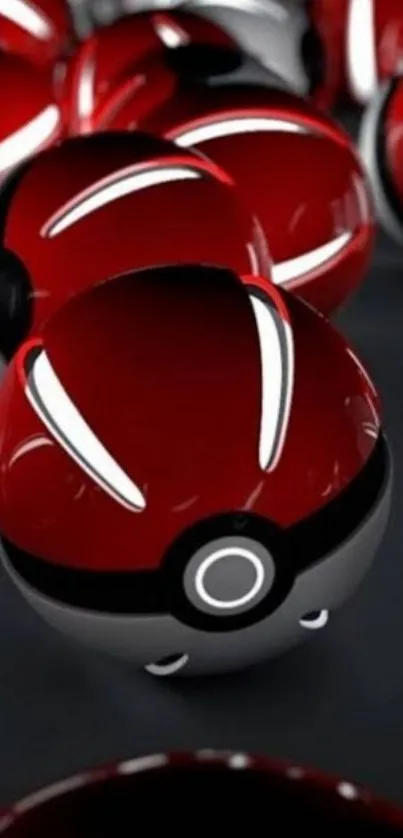 3D Poké Balls in vibrant red with glossy finish on mobile wallpaper.