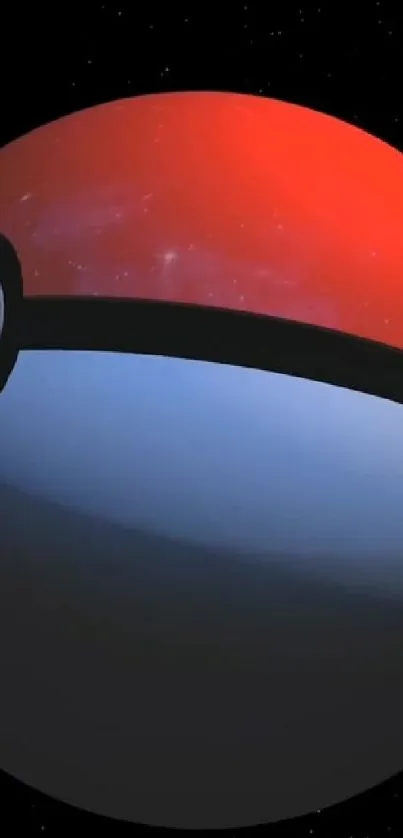 Red and white Poké Ball with a space background design.