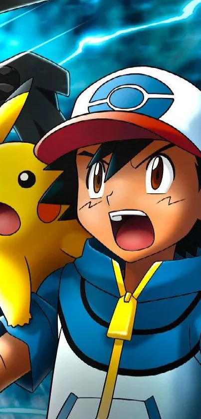 Pokémon characters in vibrant setting with Pikachu and friend.