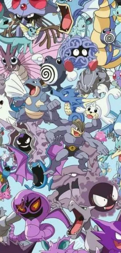 Colorful Pokémon collage wallpaper featuring a chaotic mix of various creatures.