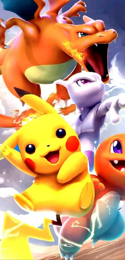 Vibrant Pokémon wallpaper featuring iconic characters in an action-packed design.