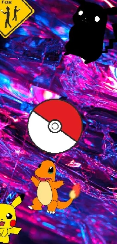 Neon Pokémon wallpaper with a vibrant crystal background.