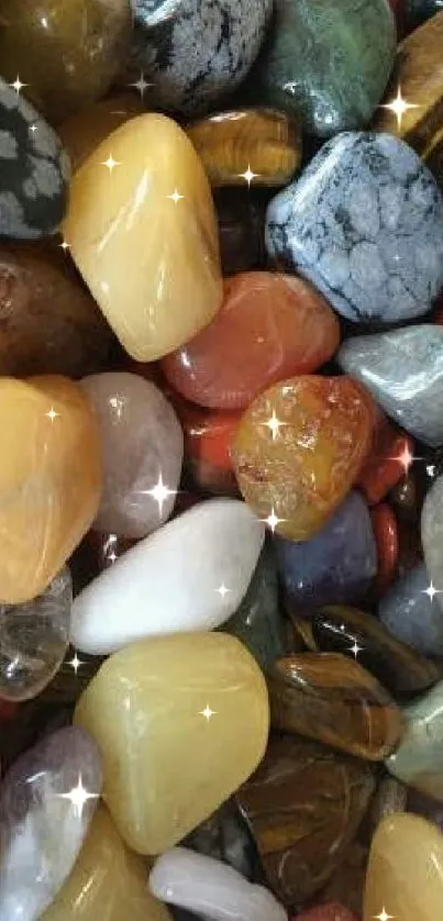 A vibrant assortment of polished gemstones in various colors.