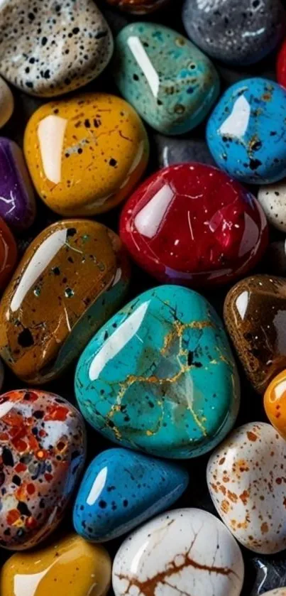 Vibrant mobile wallpaper with colorful polished stones.