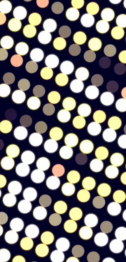 Colorful polka dot lights on dark wallpaper background.