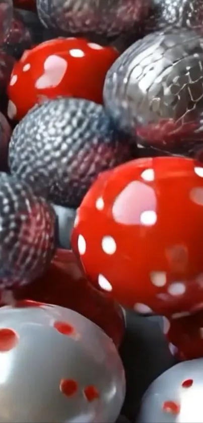 Red and silver polka dot spheres pattern wallpaper.