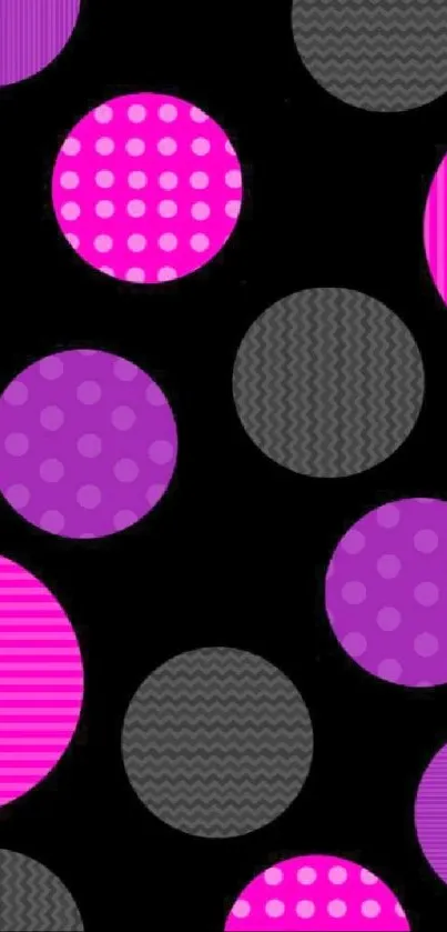 Vibrant pink and purple polka dot mobile wallpaper with high contrast design.