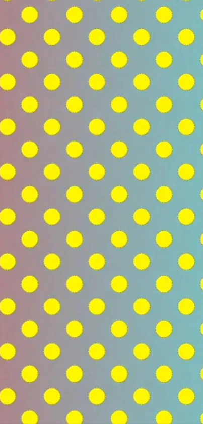 Vibrant wallpaper with yellow polka dots on a gradient background.