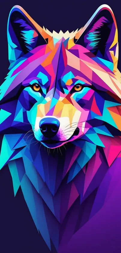 Vibrant polygon wolf mobile wallpaper in colorful geometric style.