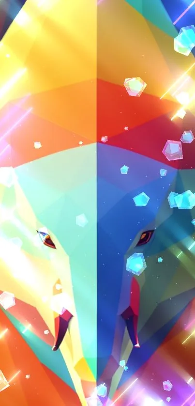 Vibrant abstract bear in polygonal design with glowing elements.