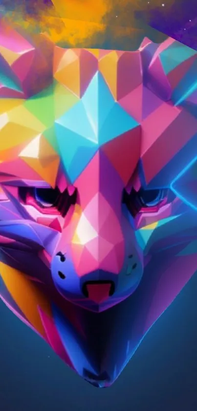 A vibrant geometric wolf art wallpaper for mobile.