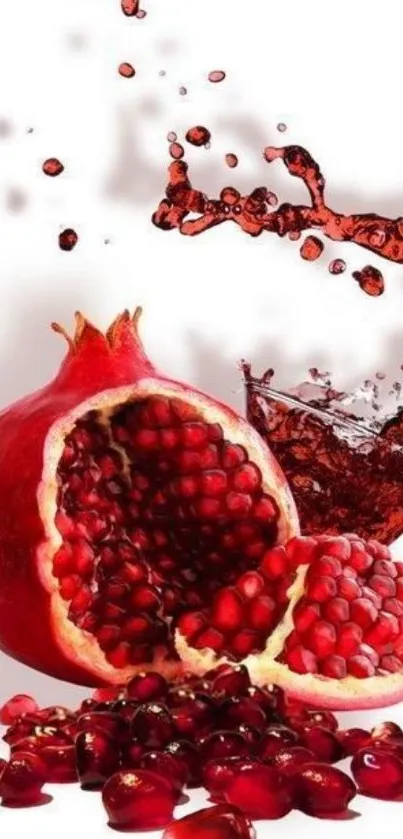 Pomegranate splash with vibrant red hues on a white background.