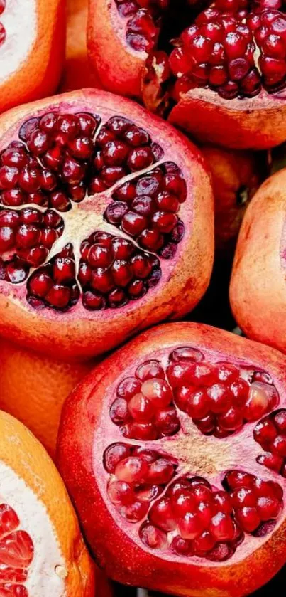 Colorful pomegranate and citrus wallpaper with vibrant red hues.