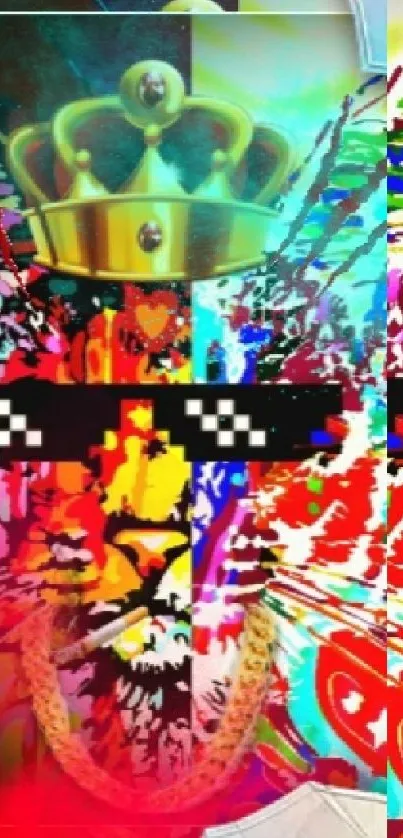 Vibrant pop art cat wallpaper for mobile display.