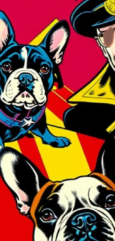 Vibrant pop art wallpaper with dogs.