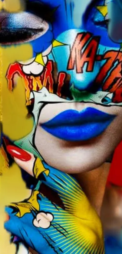 Vibrant pop art wallpaper with colorful, comic-style graphics.