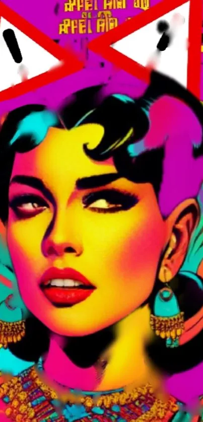 Vibrant pop art wallpaper with a colorful retro woman.